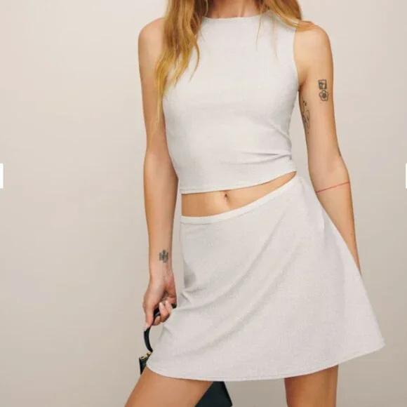 Reformation Andres Knit Two Piece Set in Silver Sparkle - Size XS NWOT - Picture 2 of 11